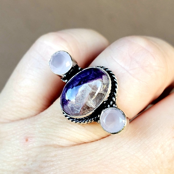 New Charoite & Chalcedony Silver Ring. - Picture 3 of 12